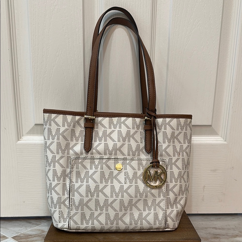 Michael Kors Brown and Cream Monogram Tote